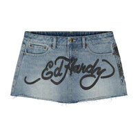 edhardyoriginals S / Light Wash Famous Skunk Denim Skirt