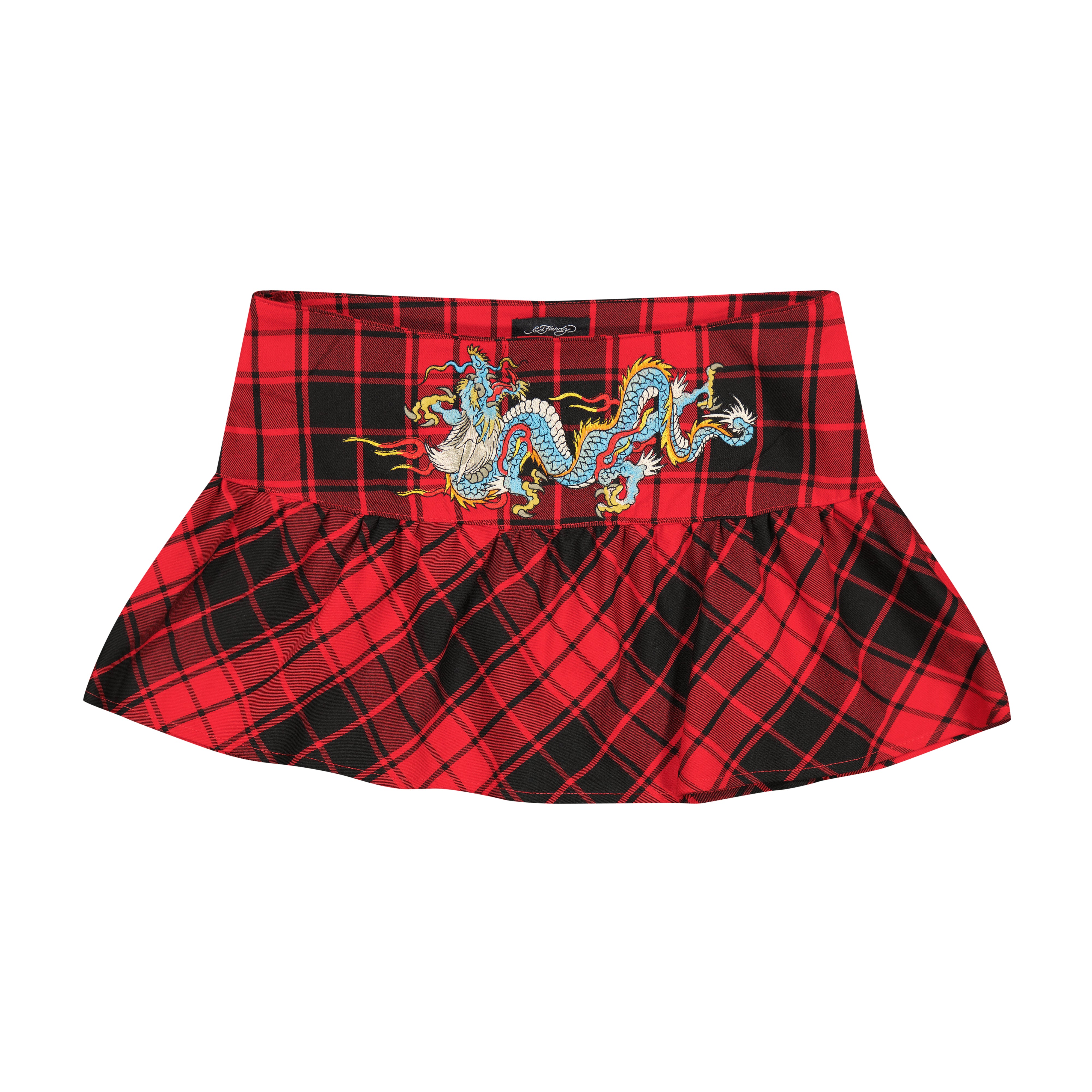 edhardyoriginals S / Red Dragon Plaid Flare Miniskirt