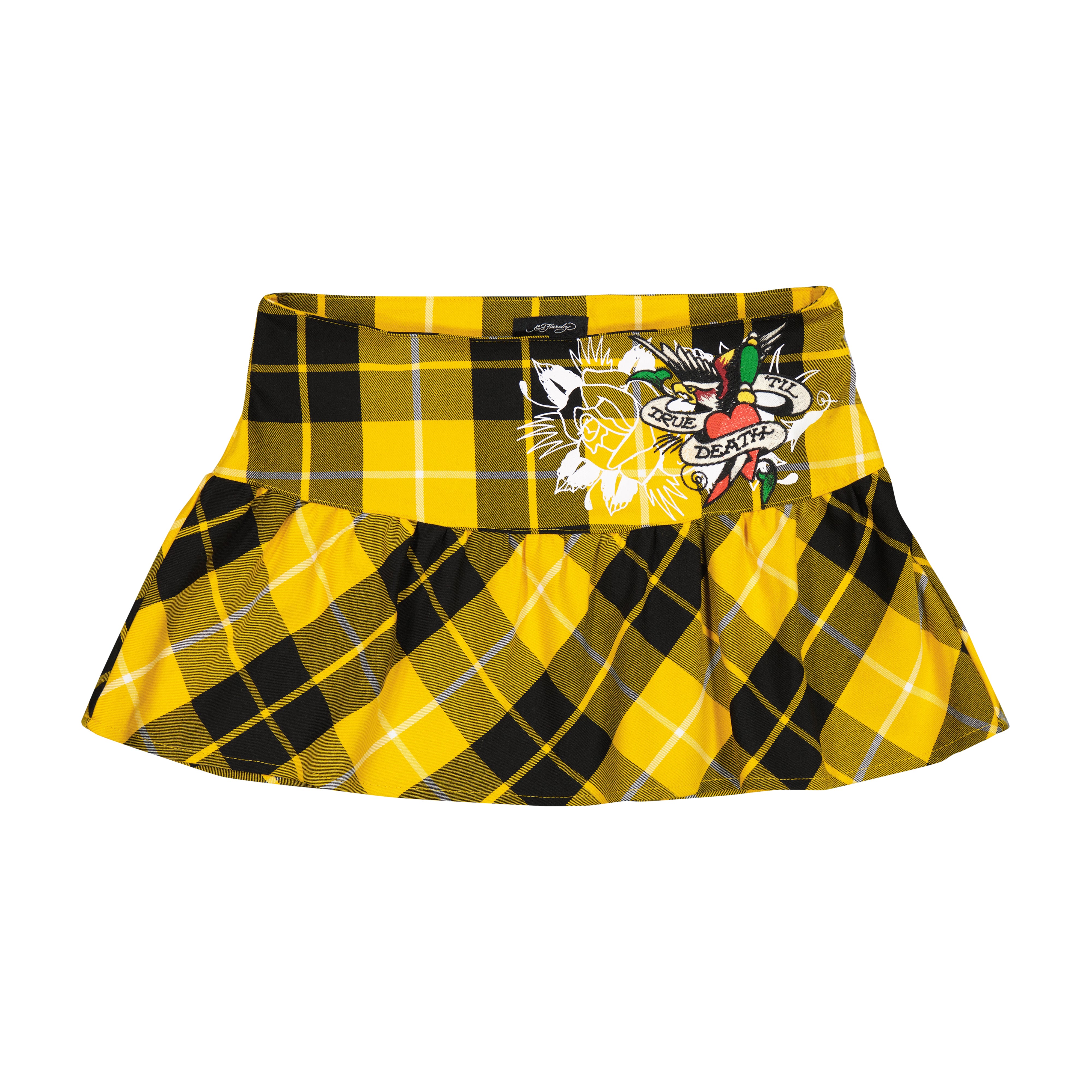 edhardyoriginals S / Yellow True Eagle Plaid Flare Miniskirt