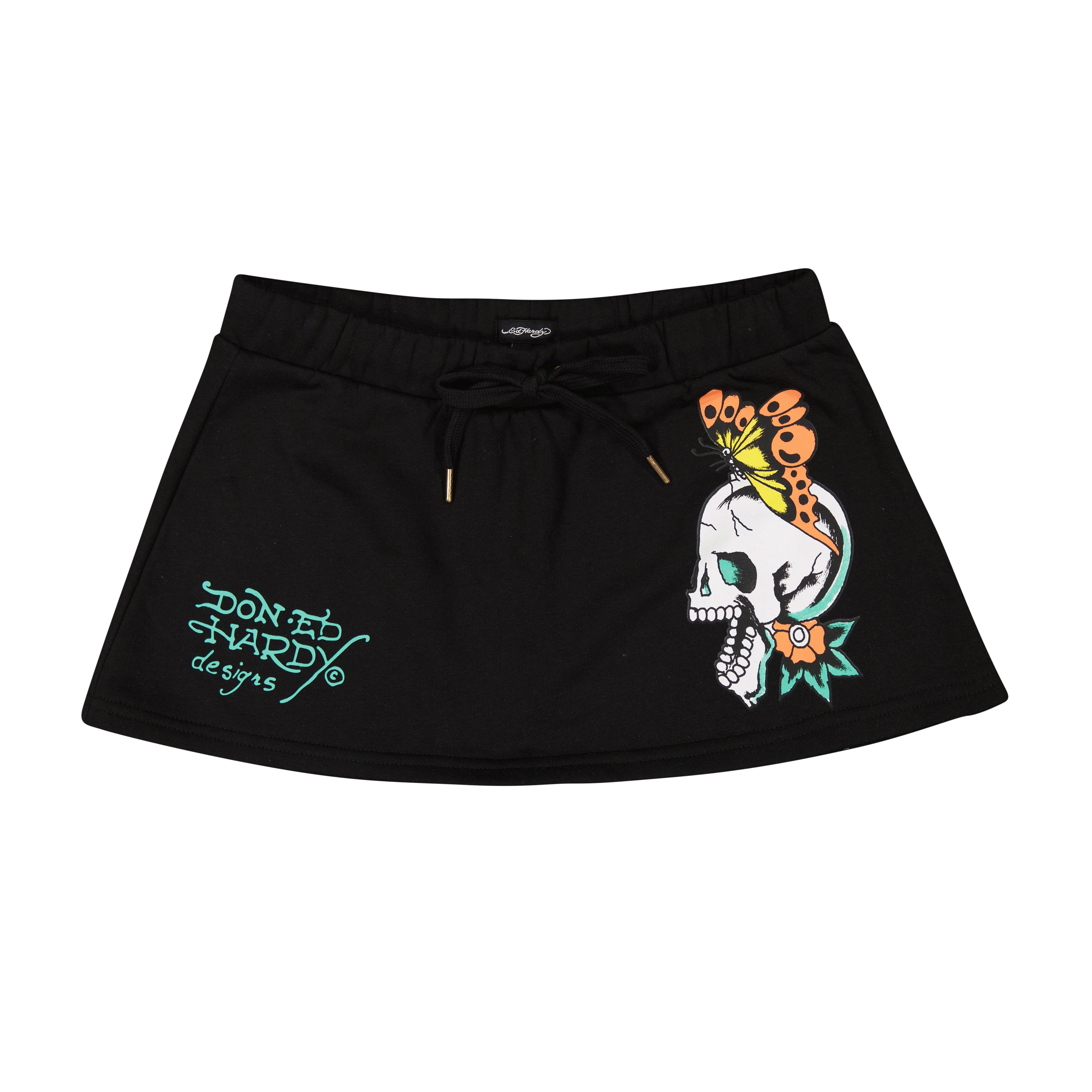 edhardyoriginals XS / BLACK Skull Butterflies Fleece Skirt
