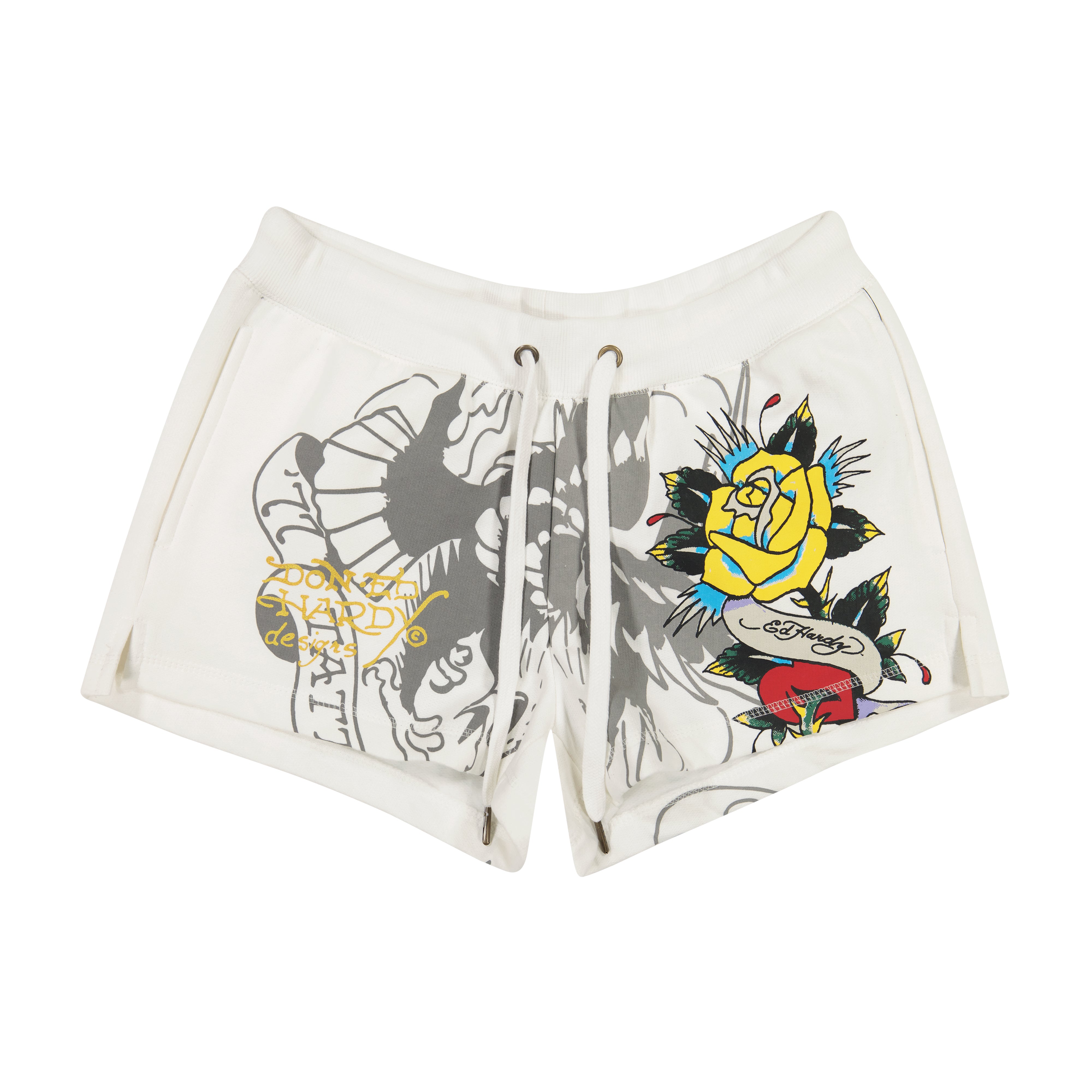 edhardyoriginals XS / WHITE Rose Heart Y2K Fleece Shorts