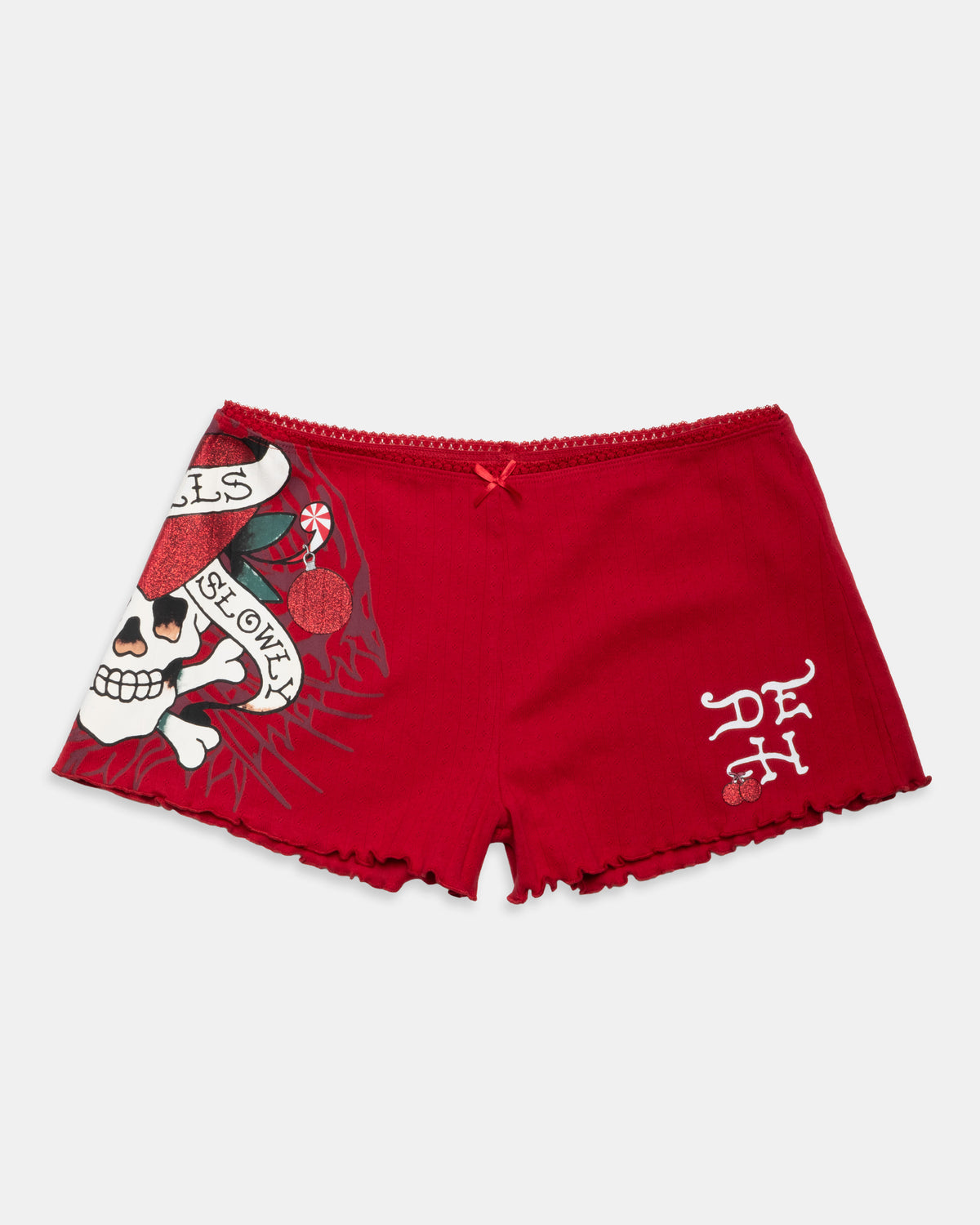 LKS Santa Skull LS Scalloped Edge Pointelle Shorts