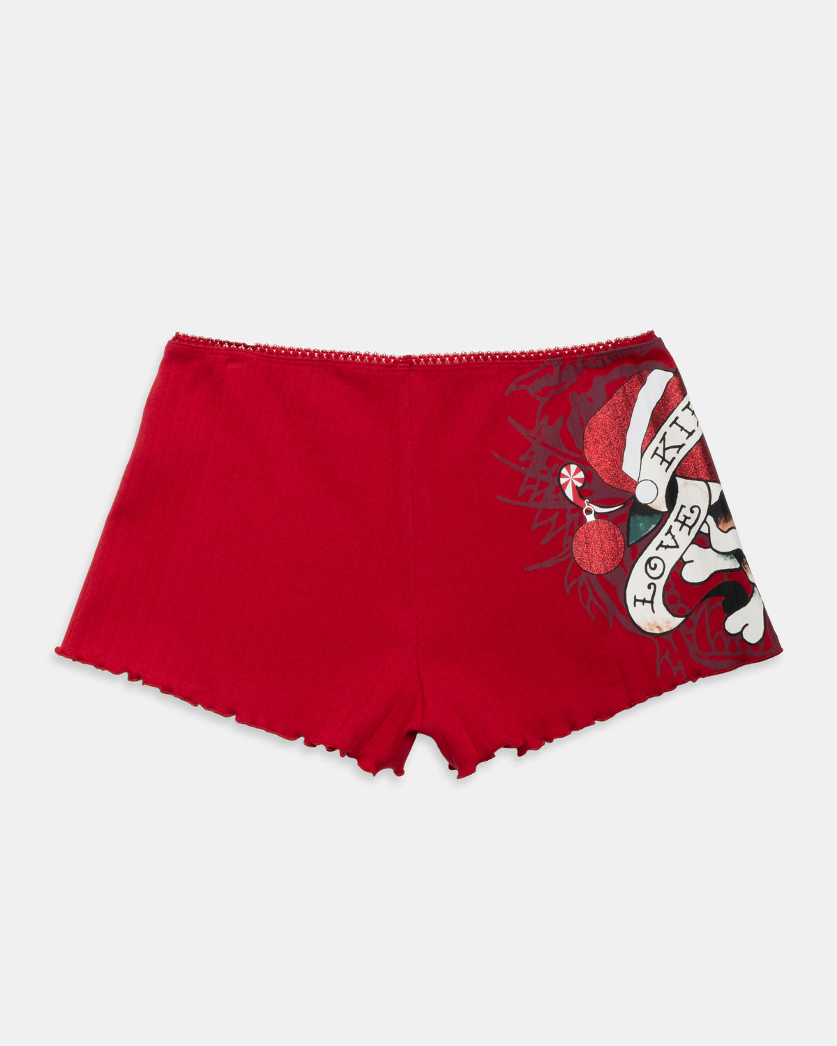 LKS Santa Skull LS Scalloped Edge Pointelle Shorts