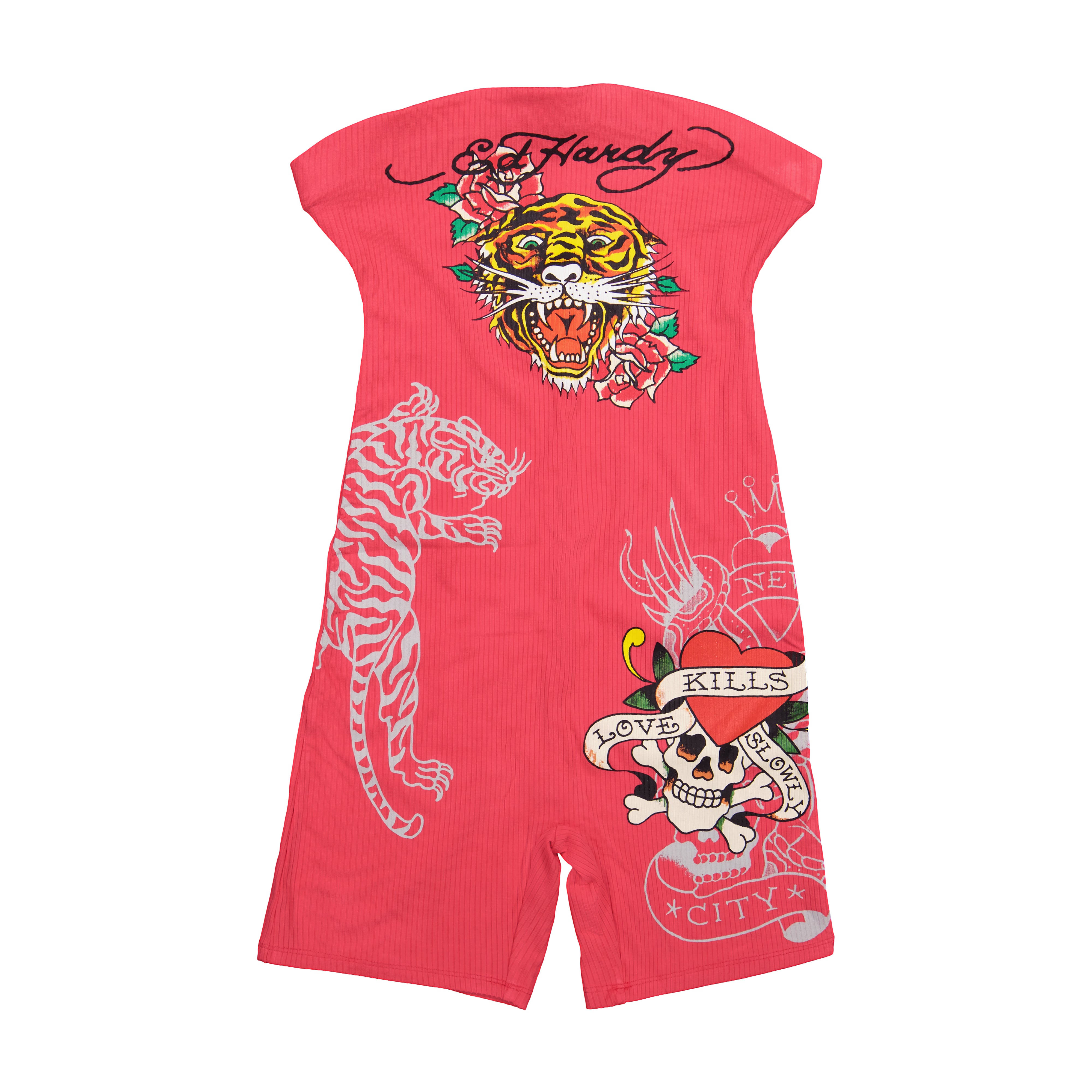 edhardyoriginals XS / POP PINK Tiger Skull Ribbed Tube Romper
