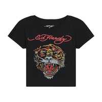 edhardyoriginals XS / Black Tiger Head Rhinestone Baby Tee