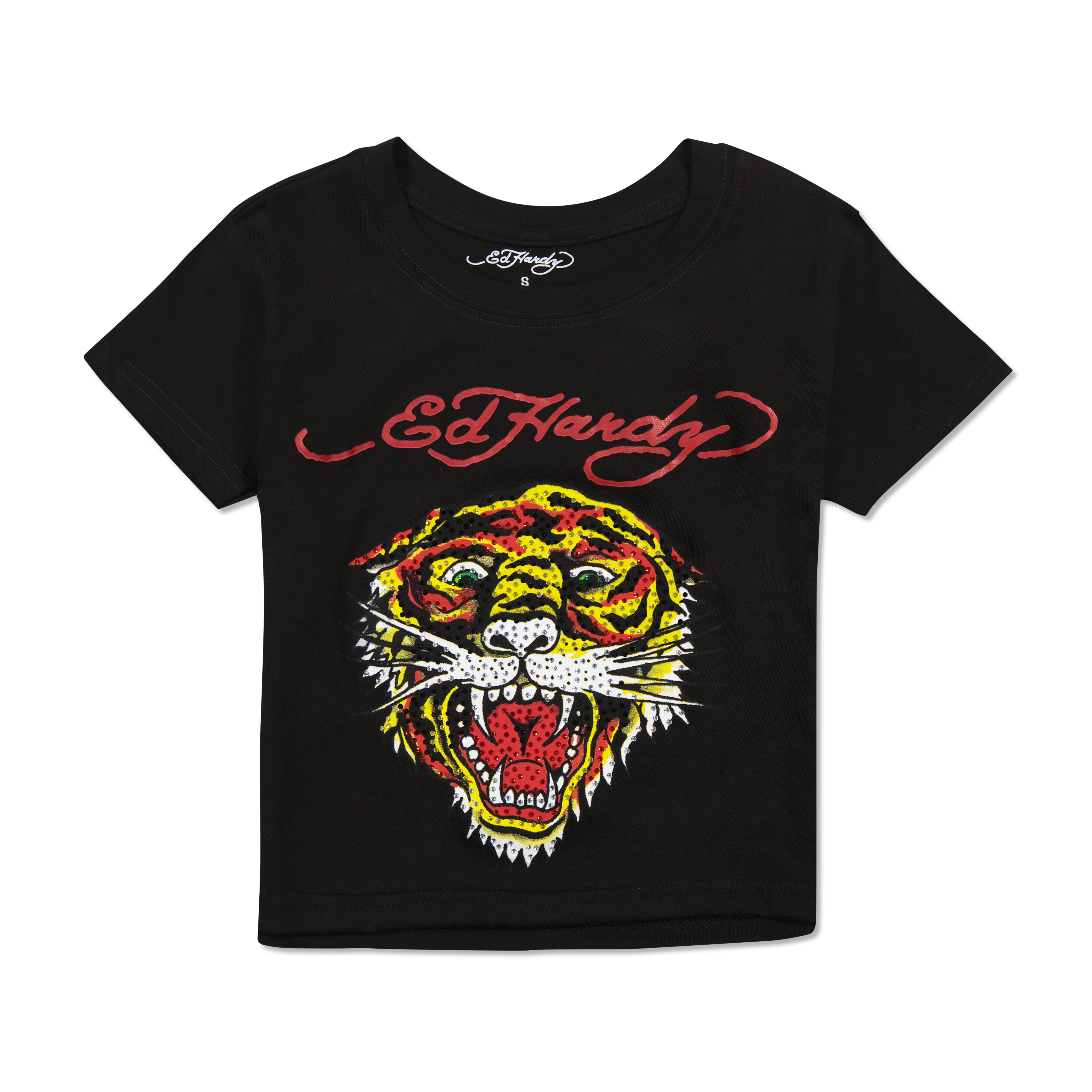 Rhinestone Tiger Heart Baby Tee - edhardyoriginals