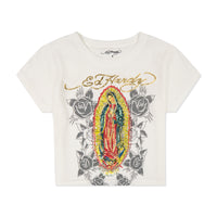 edhardyoriginals S / White Rhinestone Mary Baby Tee