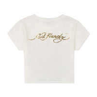 edhardyoriginals S / White Rhinestone Mary Baby Tee