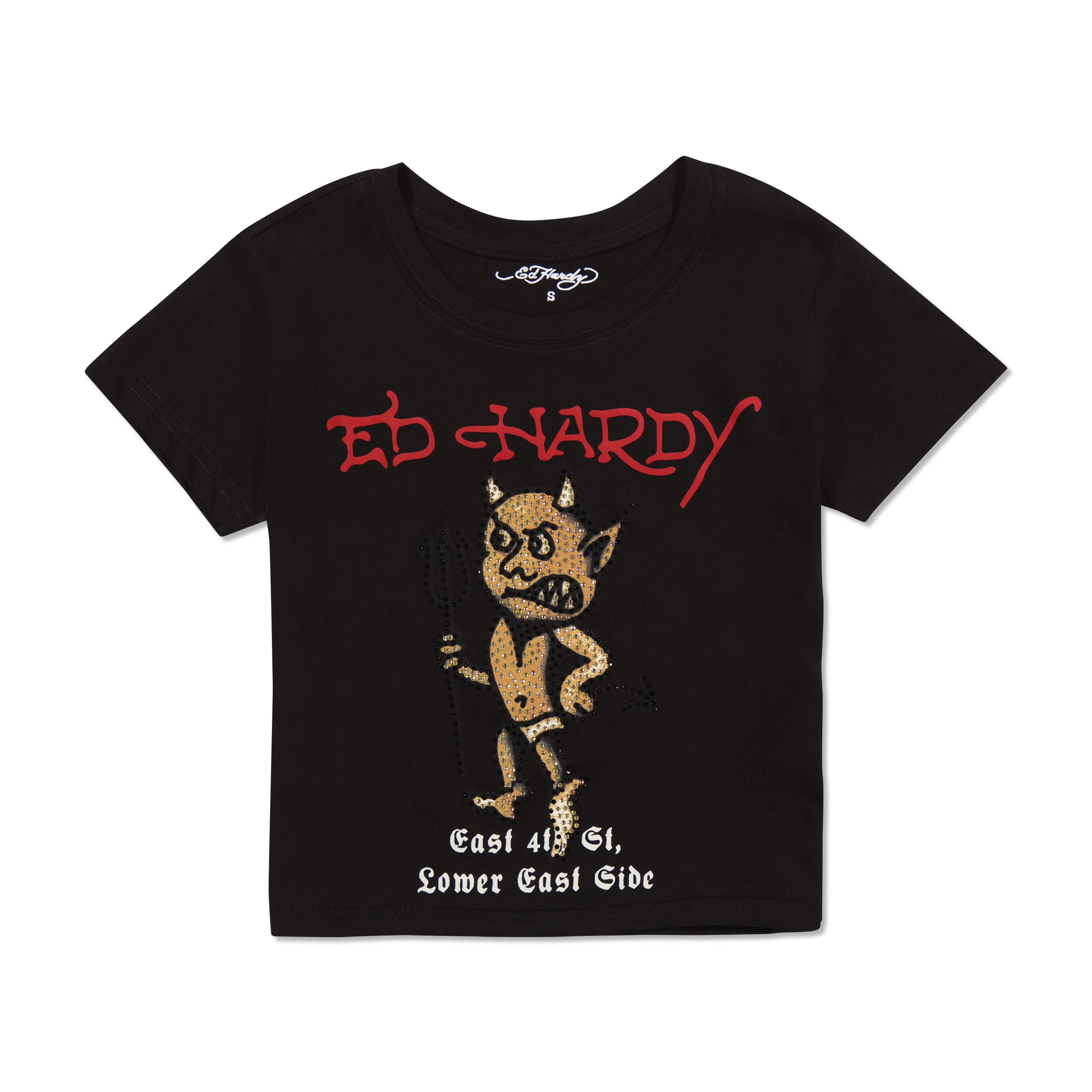 Rhinestone Baby Devil Baby Tee - edhardyoriginals