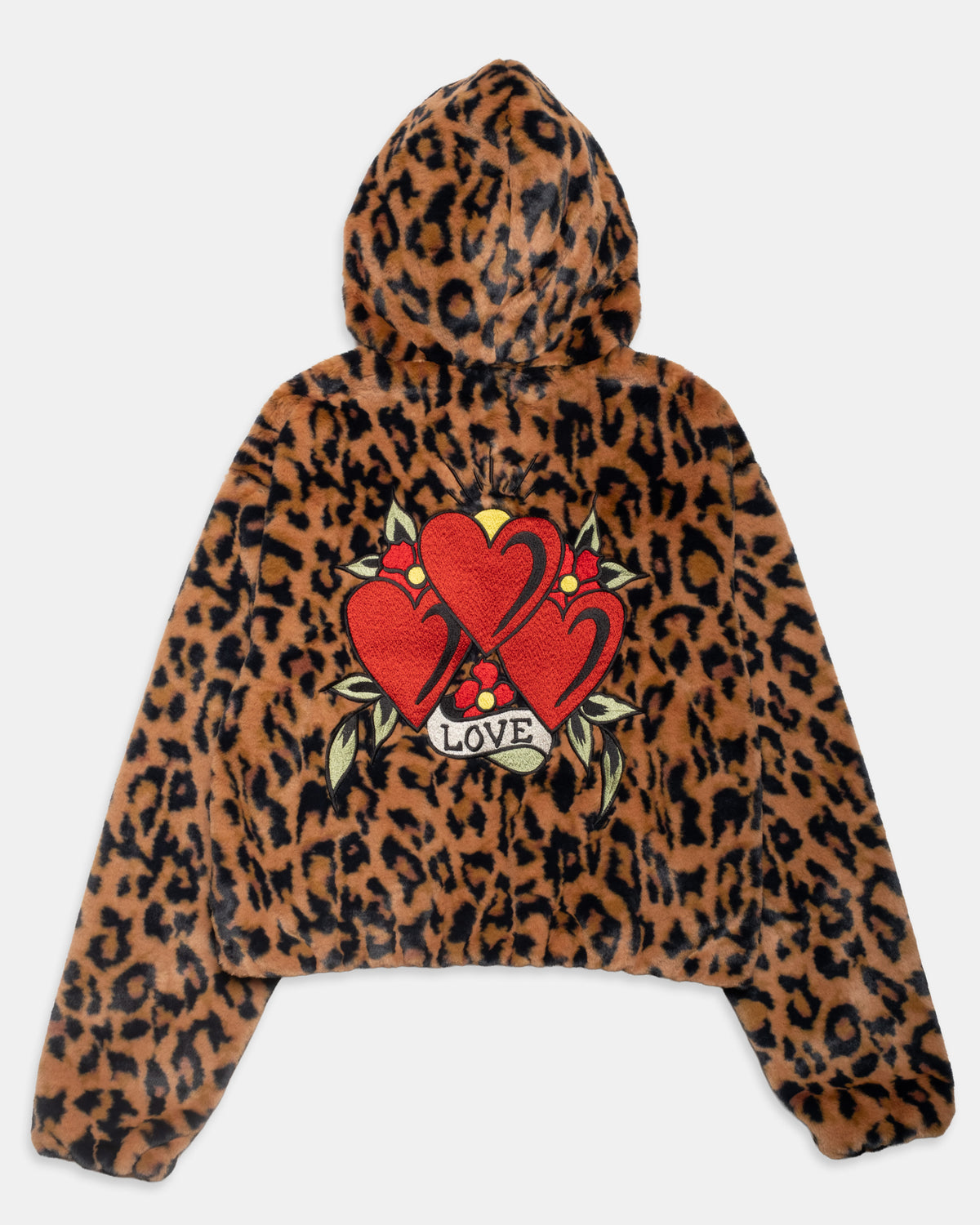 3 Hearts Faux Fur Boxy Hooded Jacket