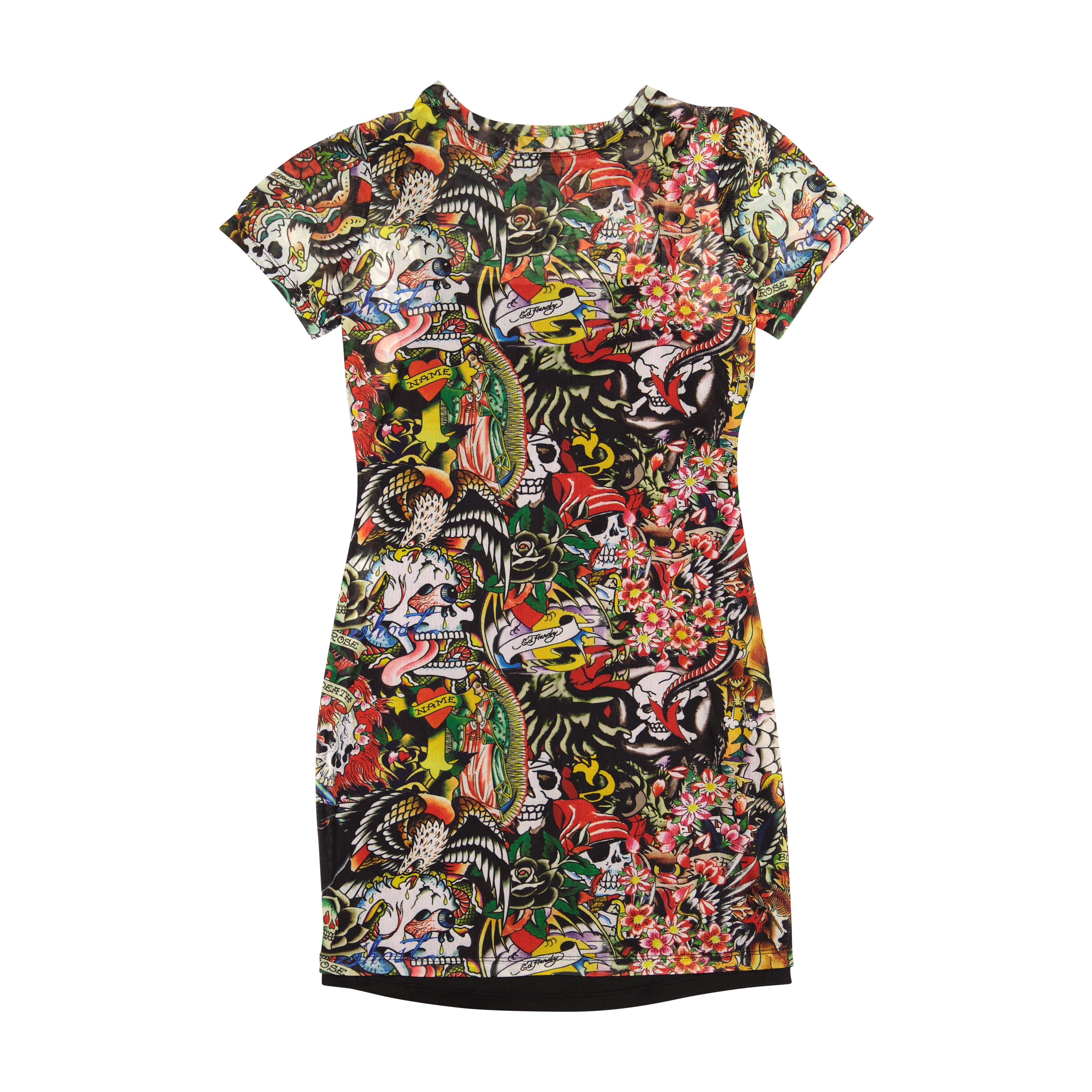 edhardyoriginals XS / MULTI Tattoo Collage Mesh Tee Dress