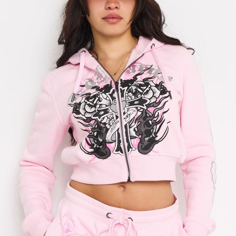 Flame Cross Zip Front Hoodie