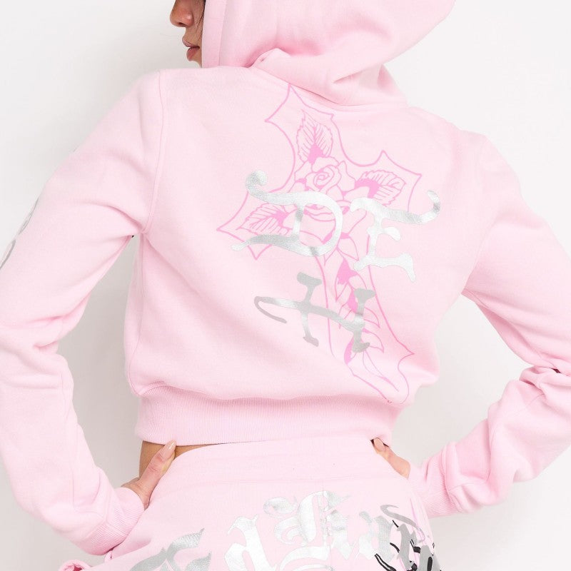 Flame Cross Zip Front Hoodie