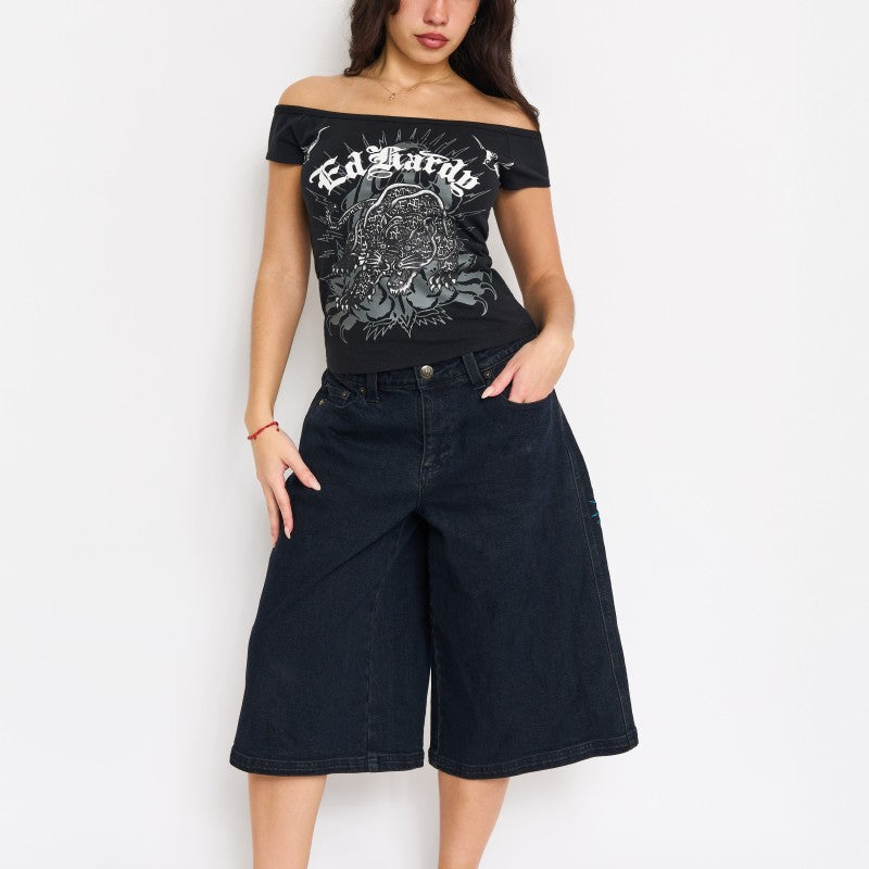 edhardyoriginals 24 / DARK WASH Panther Long Denim Shorts