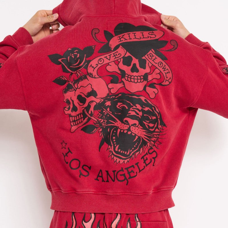 Skull Flowers Boxy Zip Hoodie