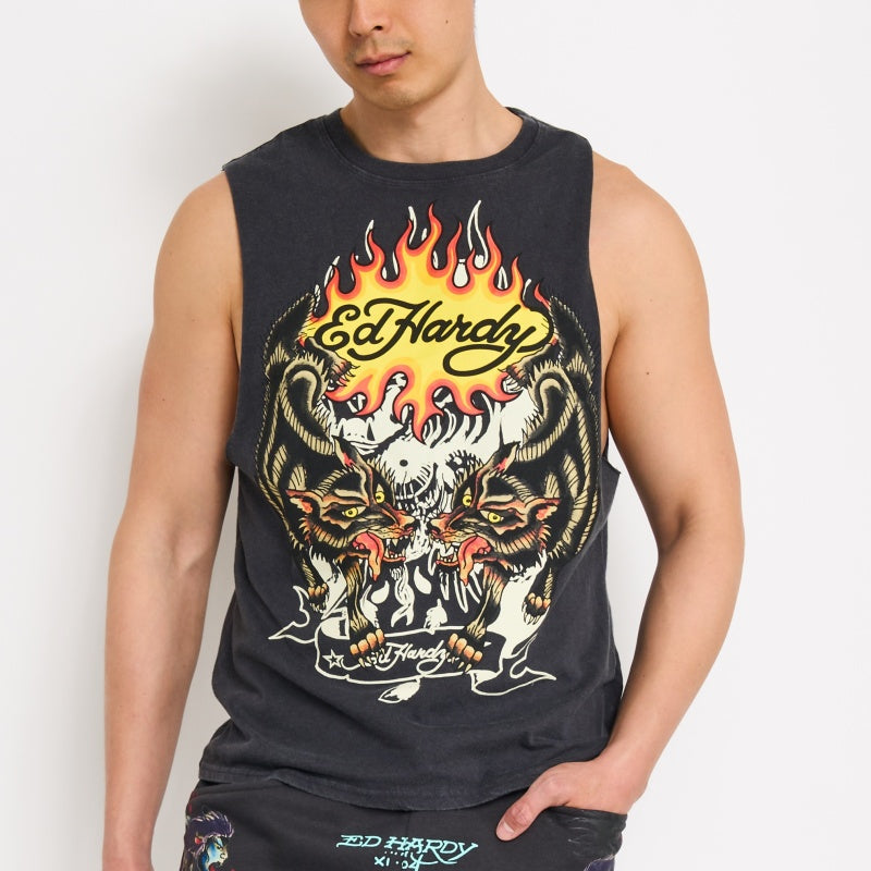 edhardyoriginals S / MINERAL GREY Wolves Mens Cut Off Tee