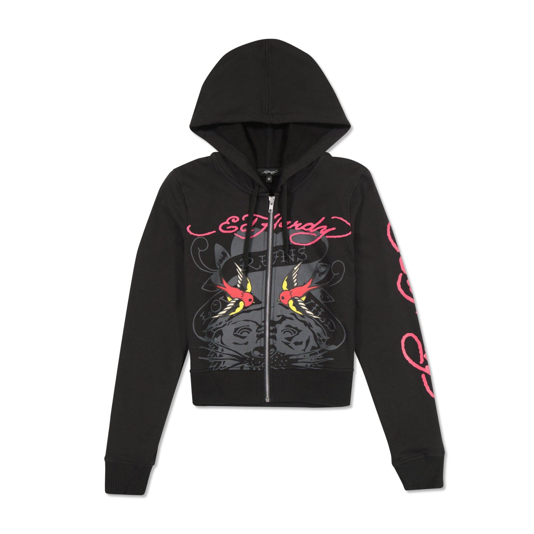 edhardyoriginals XS / Black Tiger Swallow Cropped Zip Fleece Hoodie