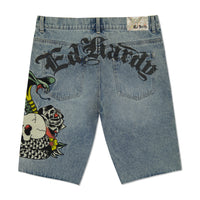 edhardyoriginals 30 / Light Vintage Cobra Denim Skater Short