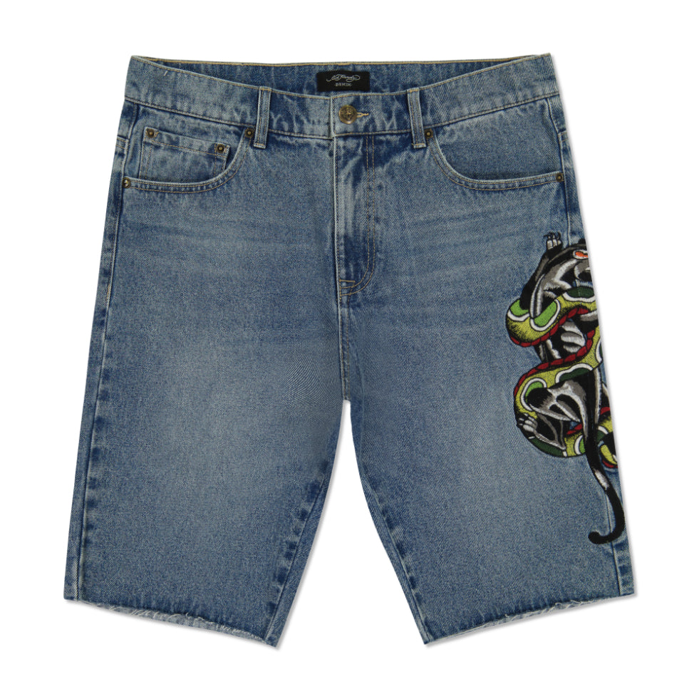 edhardyoriginals 30 / Med Vintage Panther Snake Denim Skater Short