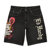 edhardyoriginals 28 / Y2K BLACK Live Fast Skater Short