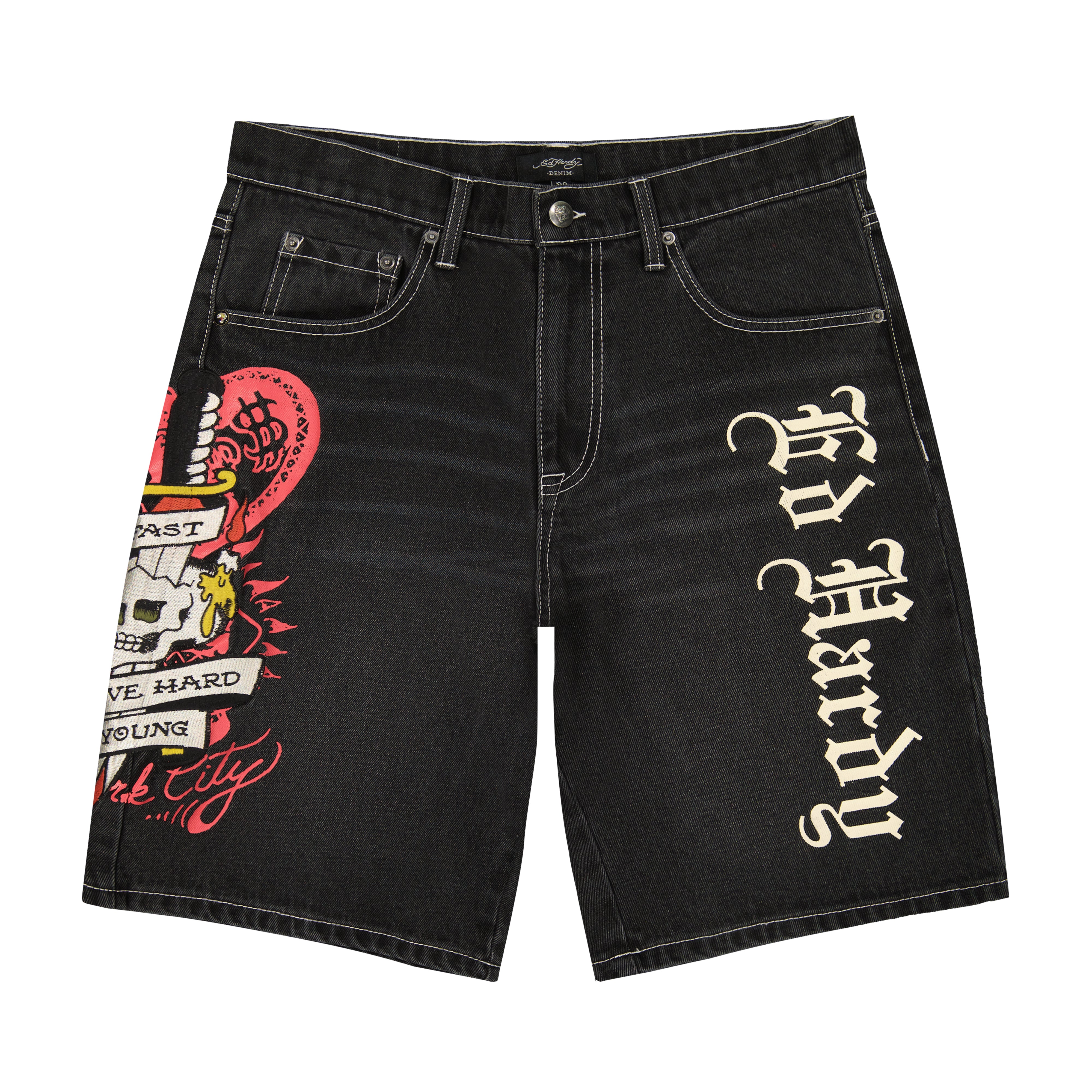 edhardyoriginals 28 / Y2K BLACK Live Fast Skater Short