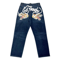 edhardyoriginals 30 / BAKED RAW Tiger Heads Loose Fit Jean
