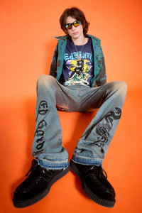 edhardyoriginals 28 / BLACK WASH Cobra Flame Stacked Boot Jean