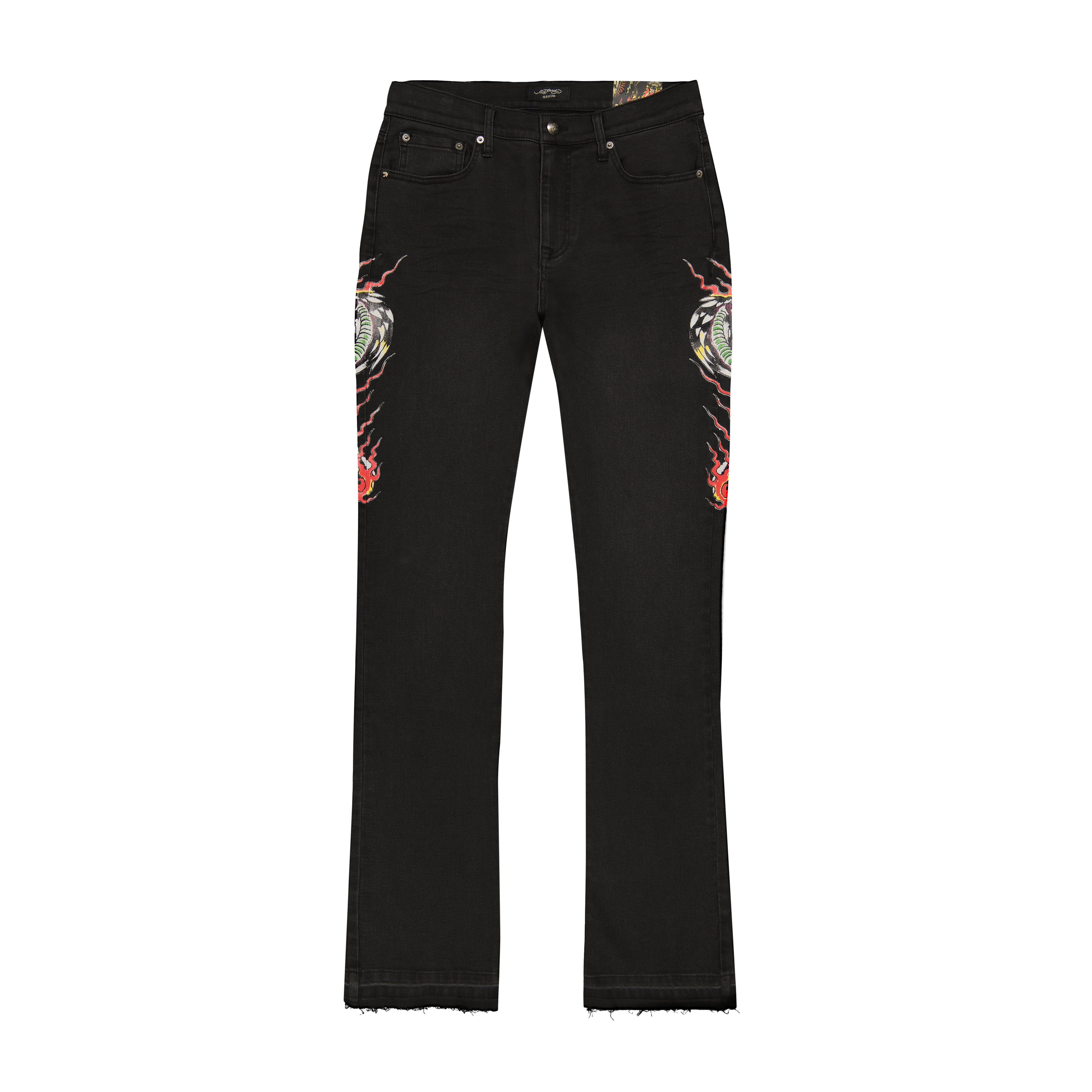 edhardyoriginals 28 / BLACK WASH Cobra Flame Stacked Boot Jean