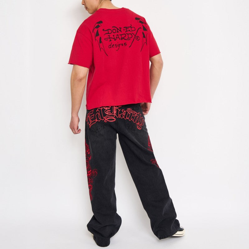 Dragons Baggy Embroidered Wide Leg Jeans