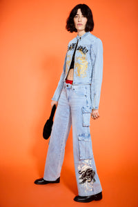 edhardyoriginals S / MED TINT Dragon Panther Denim Moto Jacket