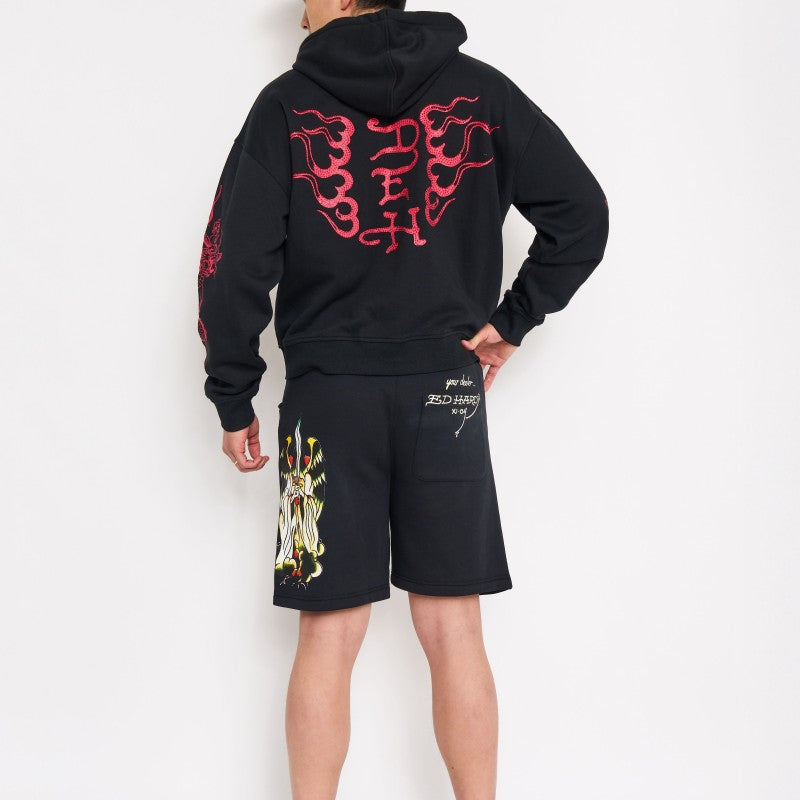 Skull Hearts Rhinestone Fleece Shorts