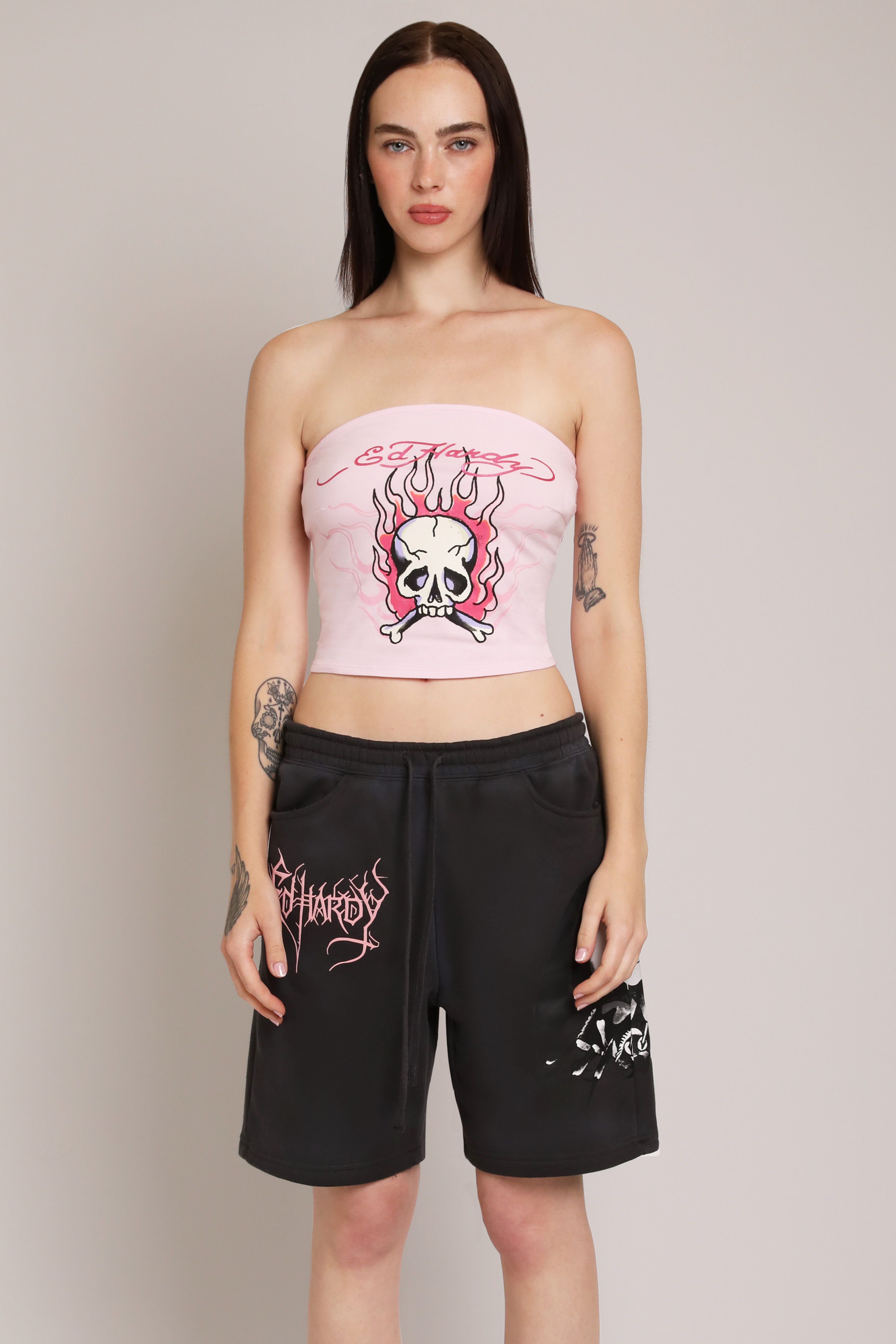 Pink Flame Skull Tube Top