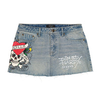 edhardyoriginals XS / LIGHT WASH LKS Skull Denim Mini Skirt