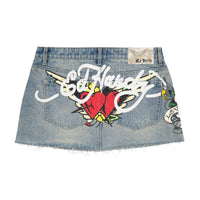 edhardyoriginals XS / LIGHT WASH LKS Skull Denim Mini Skirt