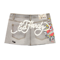 edhardyoriginals S / GREY WASH Fun Dagger Denim Mini Skirt
