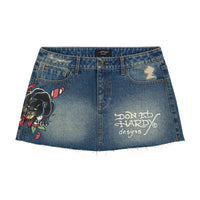 edhardyoriginals XS / MEDIUM WASH Panther Dagger Denim Mini Skirt
