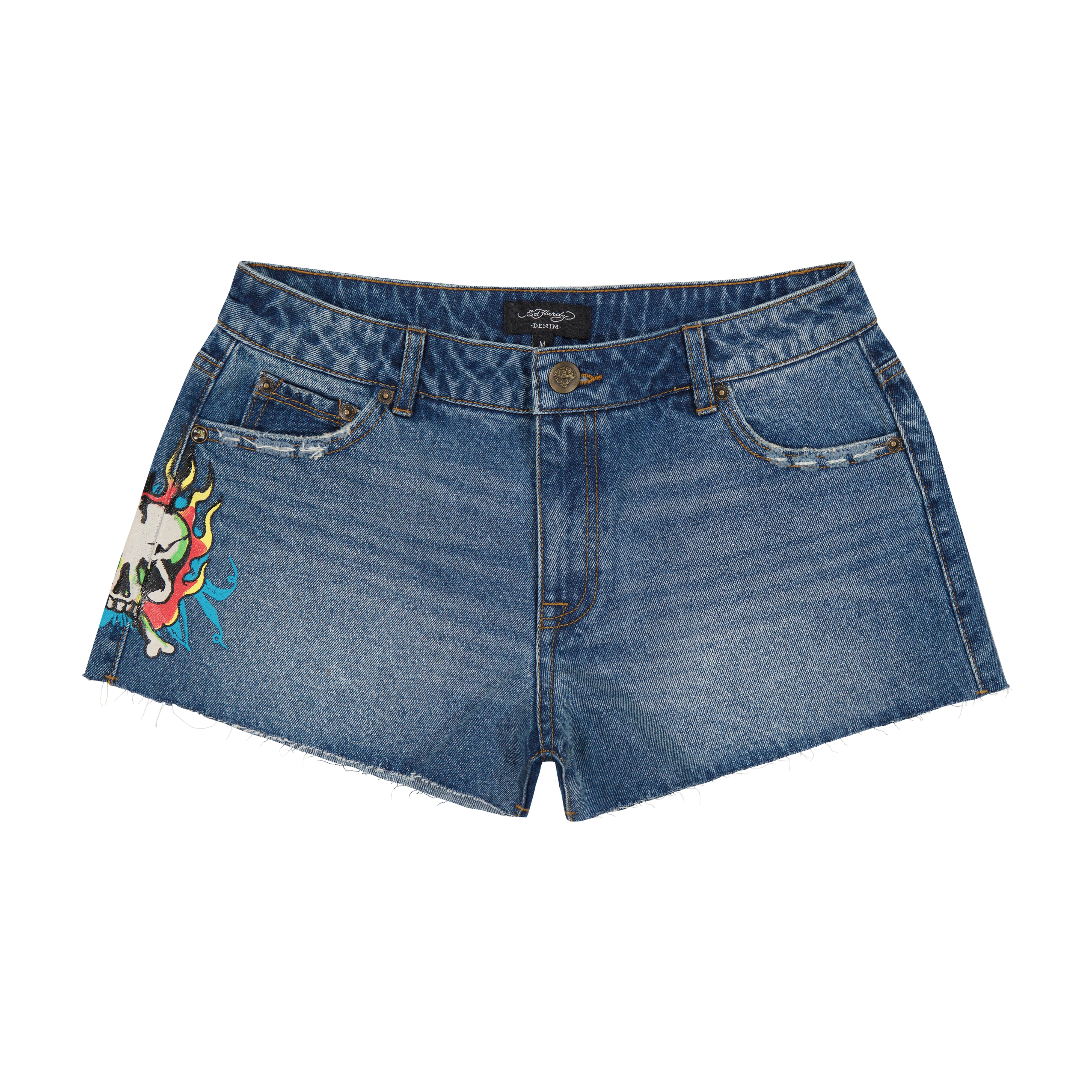 edhardyoriginals XS / RETRO MEDIUM Flame Skull Denim Shorts