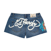 edhardyoriginals XS / RETRO MEDIUM Flame Skull Denim Shorts