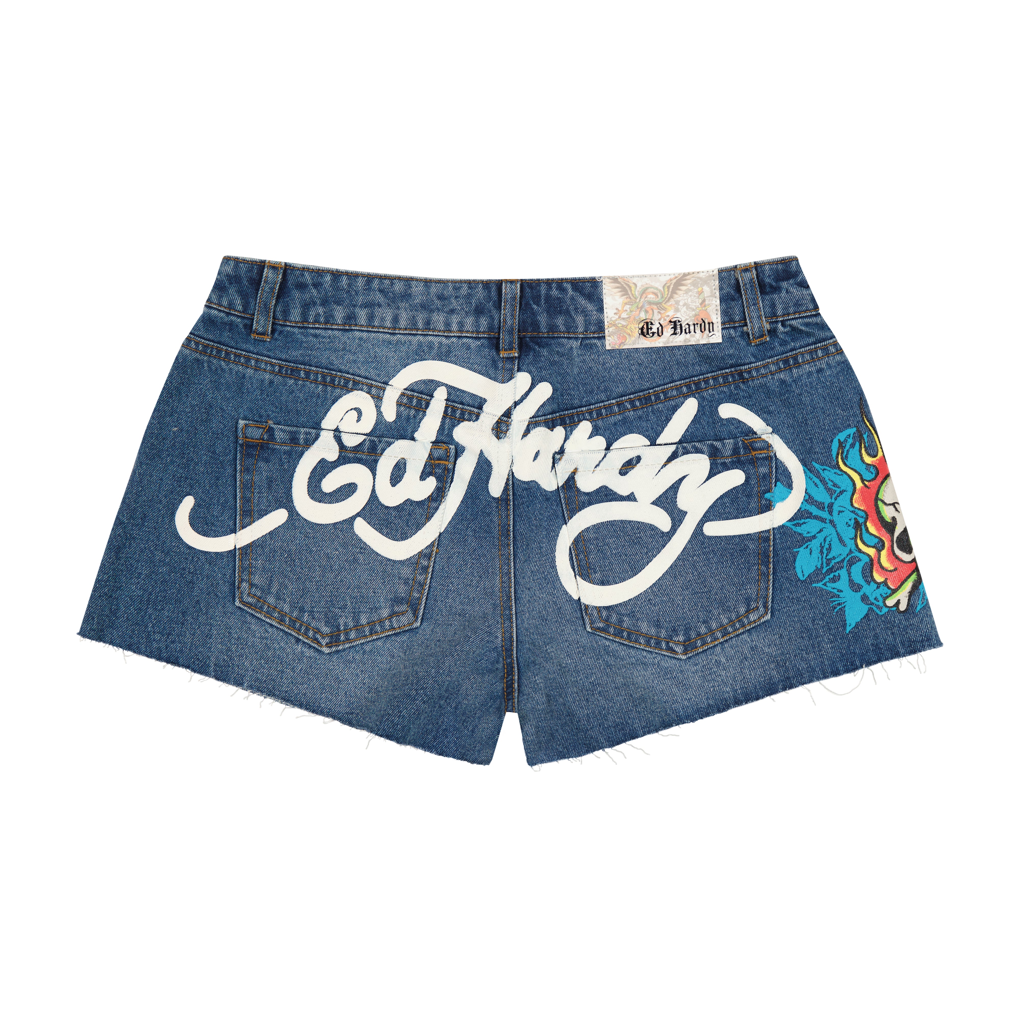 Flame Skull Denim Shorts