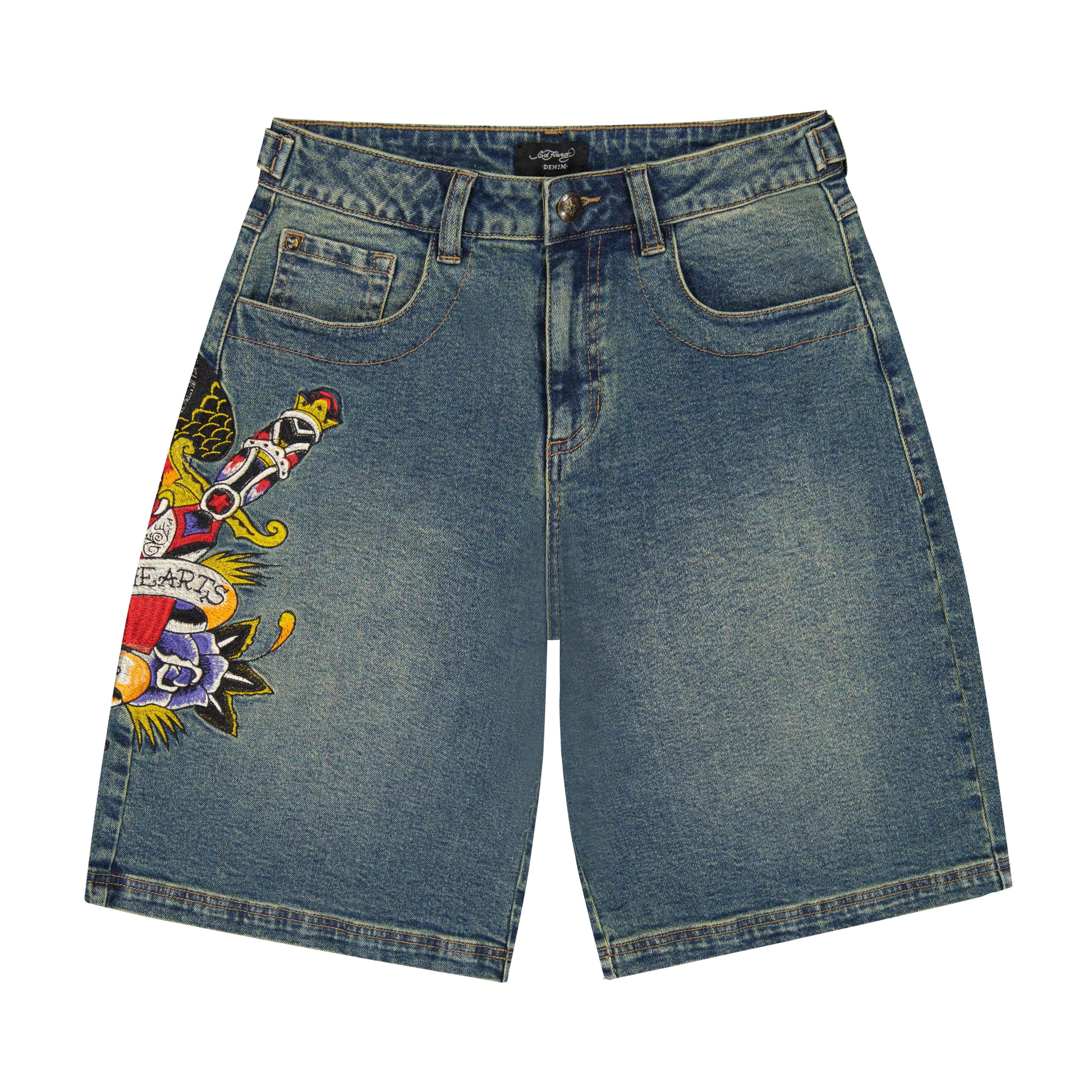 edhardyoriginals S / MEDIUM TINT Pierced Eagle Denim Jort