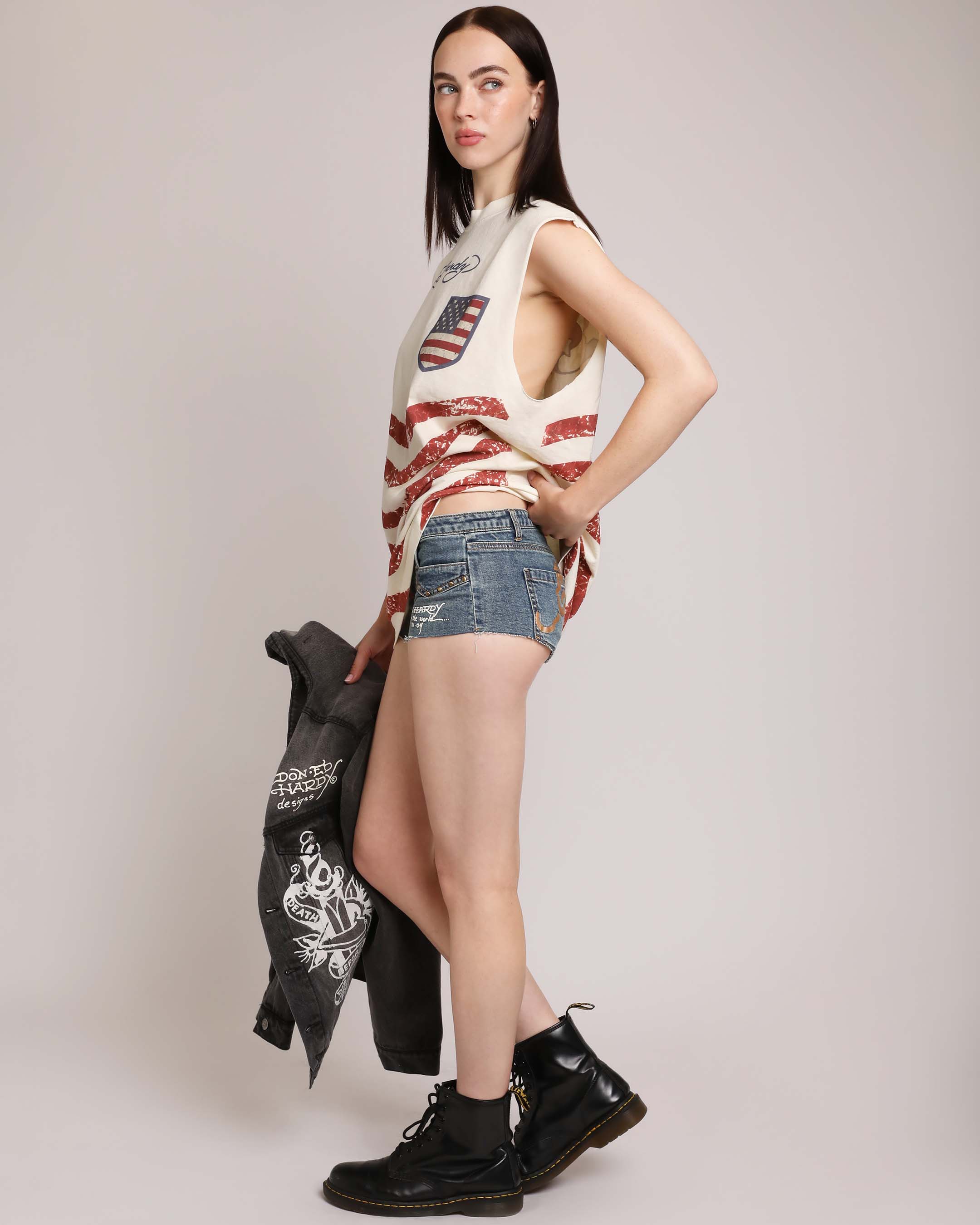 Leopard Panther Studded Micro Denim Short