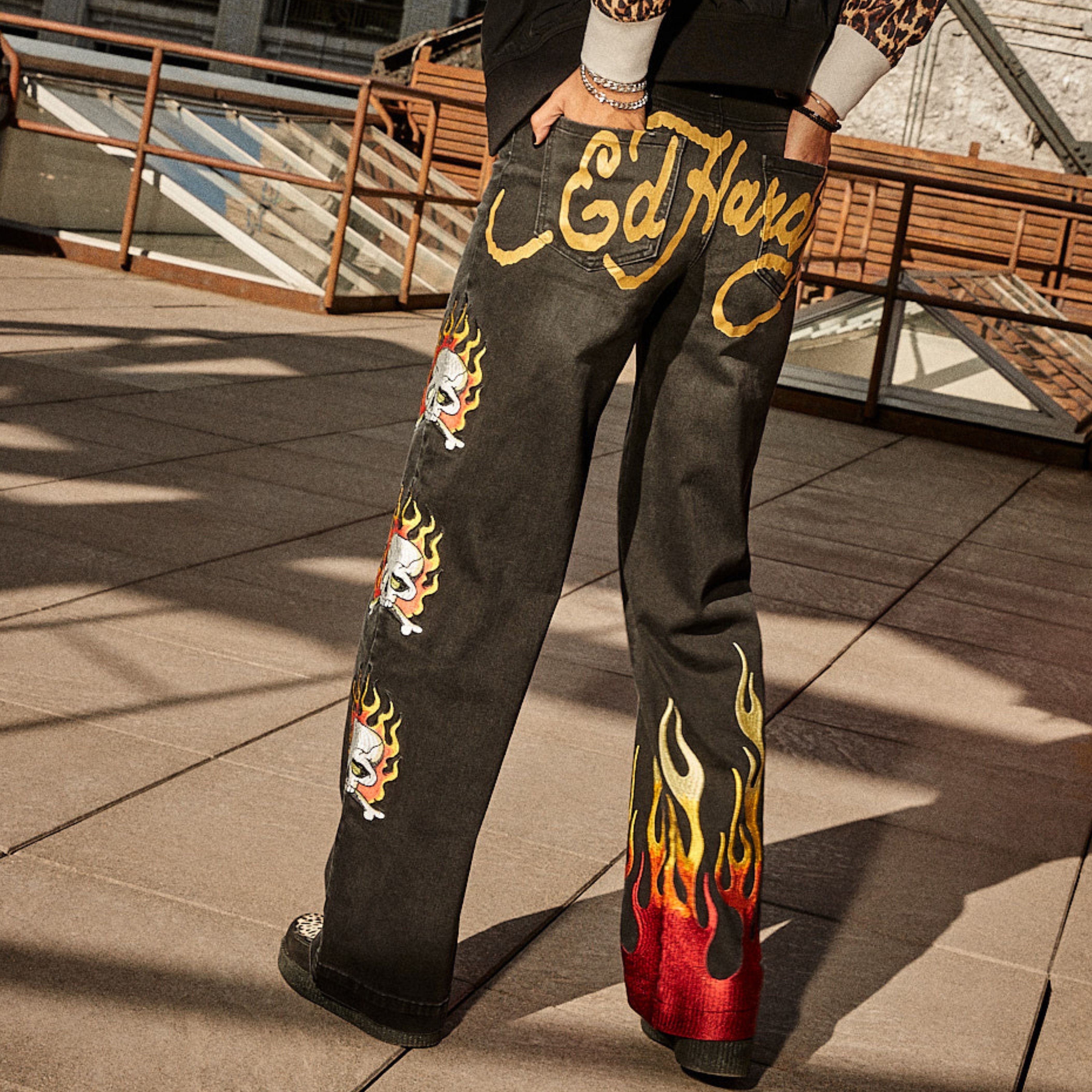 Limited Edition Fire Skull Wide Leg Jean