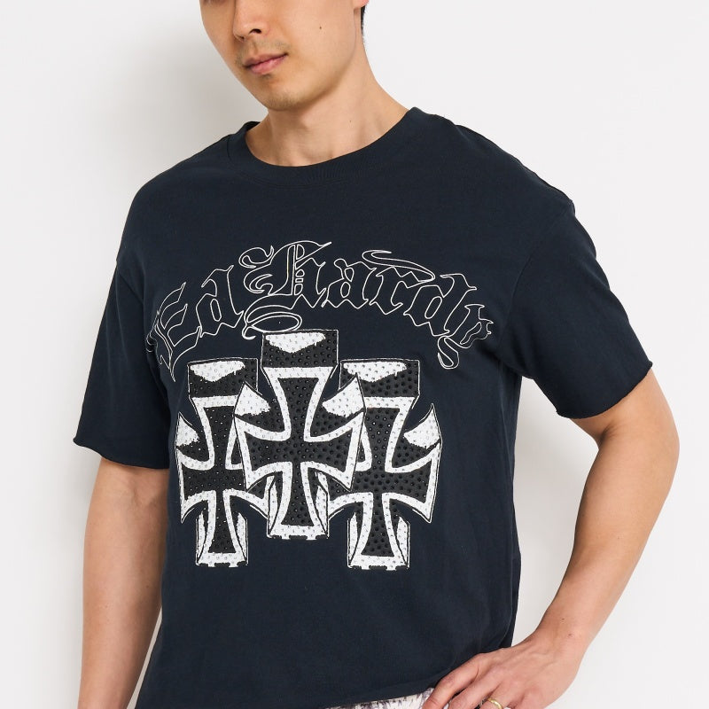 edhardyoriginals S / BLACK Crosses Rhinestone Boxy Cropped Tee