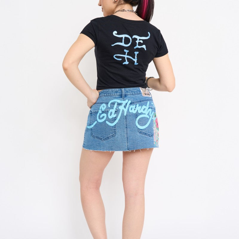 Diamond Flower Denim Skirt