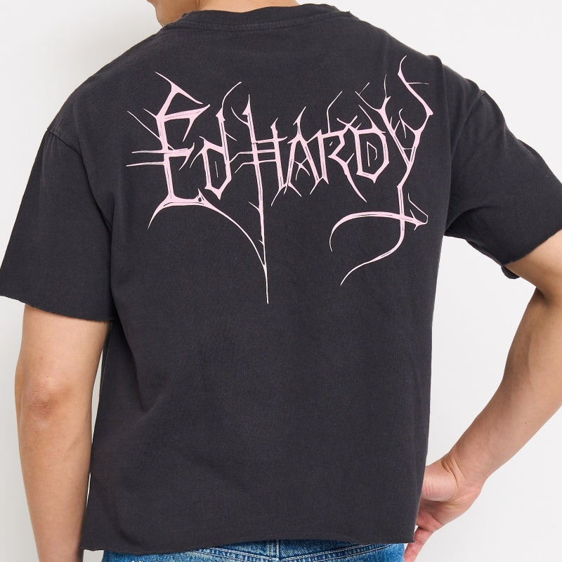 edhardyoriginals S / MINERAL GREY Spider Skull Boxy Cropped Tee