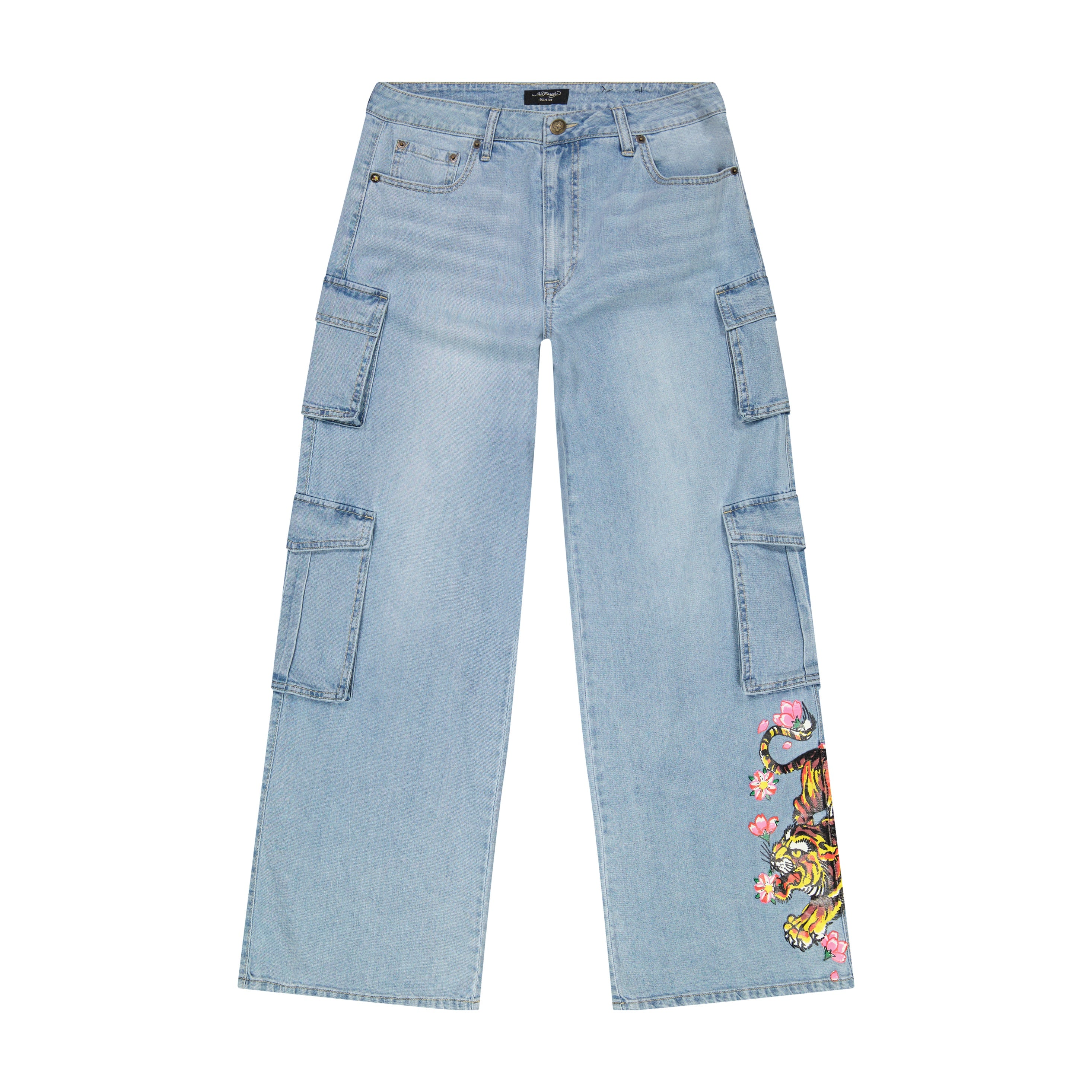 edhardyoriginals 24 / Retro Light Wash Tiger Flowers Cargo Jean