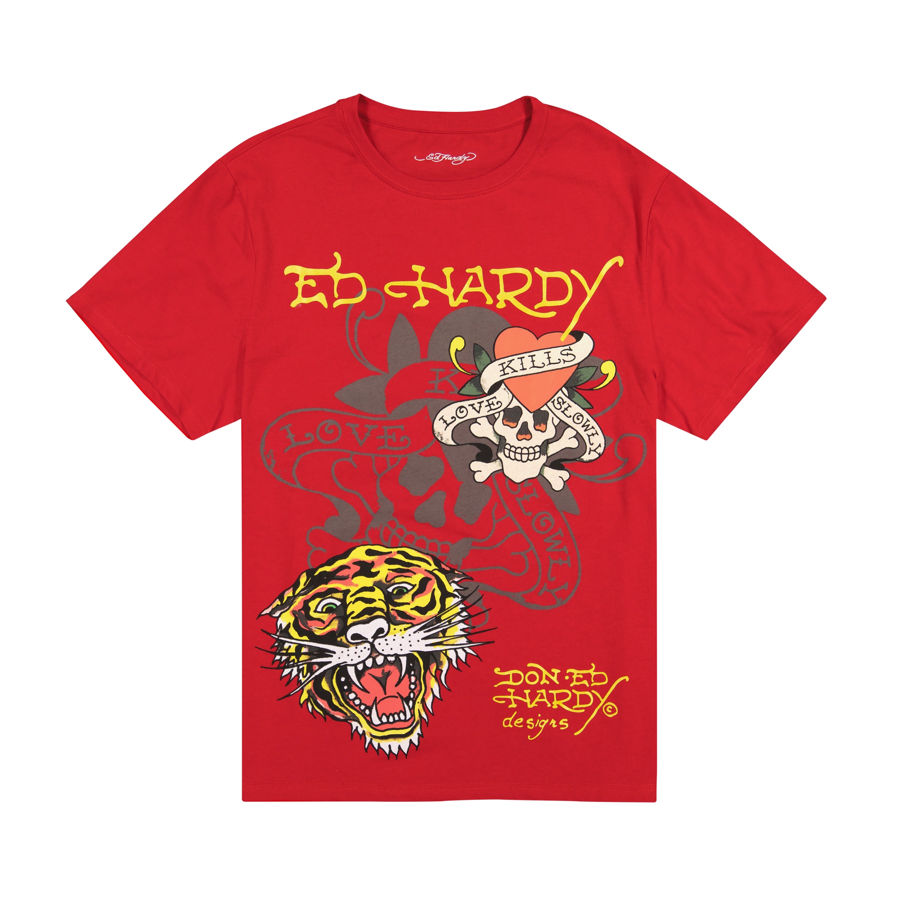edhardyoriginals S / RED Tiger Skull Multi Tattoo Tee