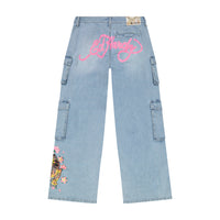 edhardyoriginals 24 / Retro Light Wash Tiger Flowers Cargo Jean