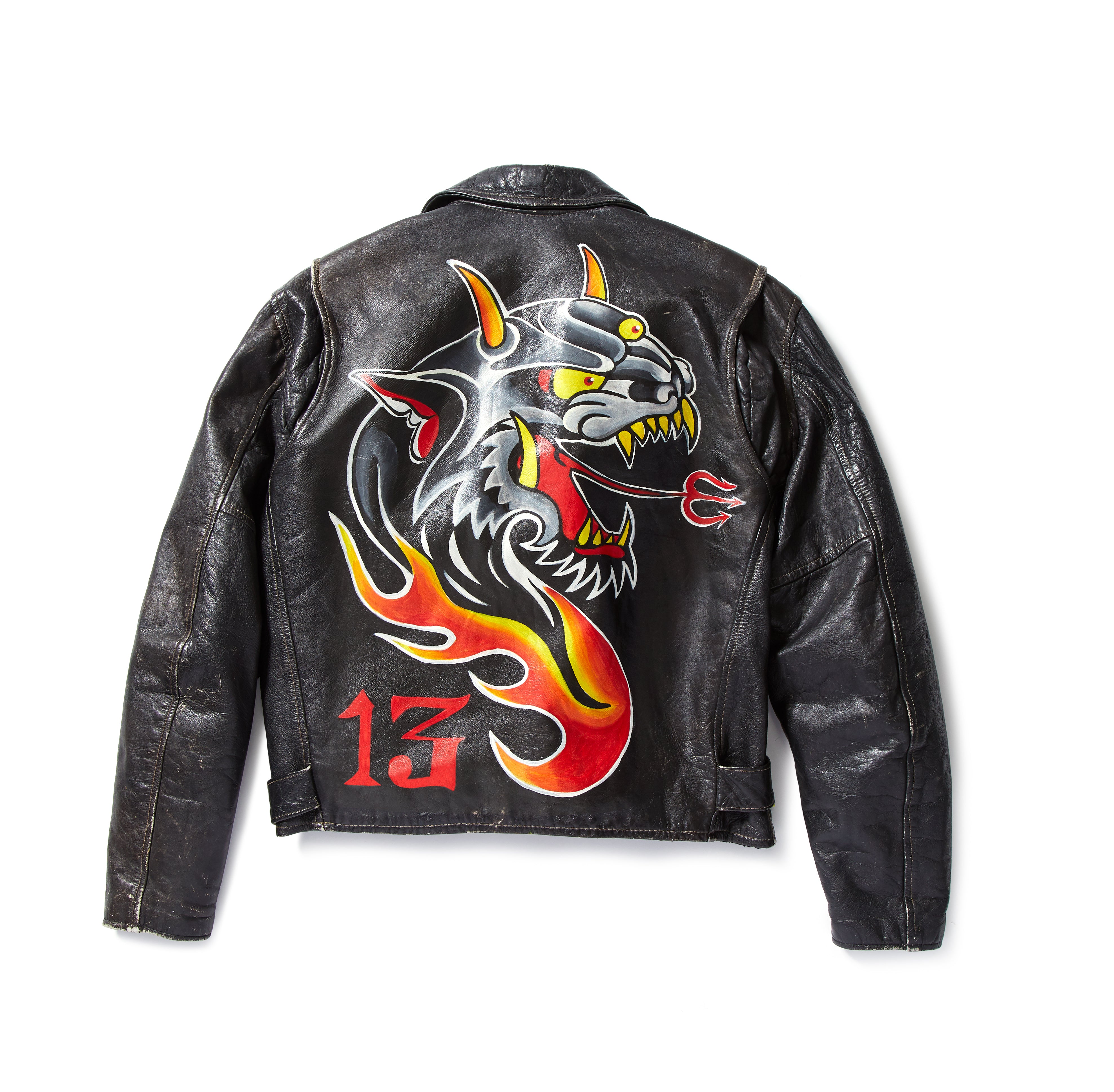 Devil Painted Leather Jacket - Custom - edhardyoriginals