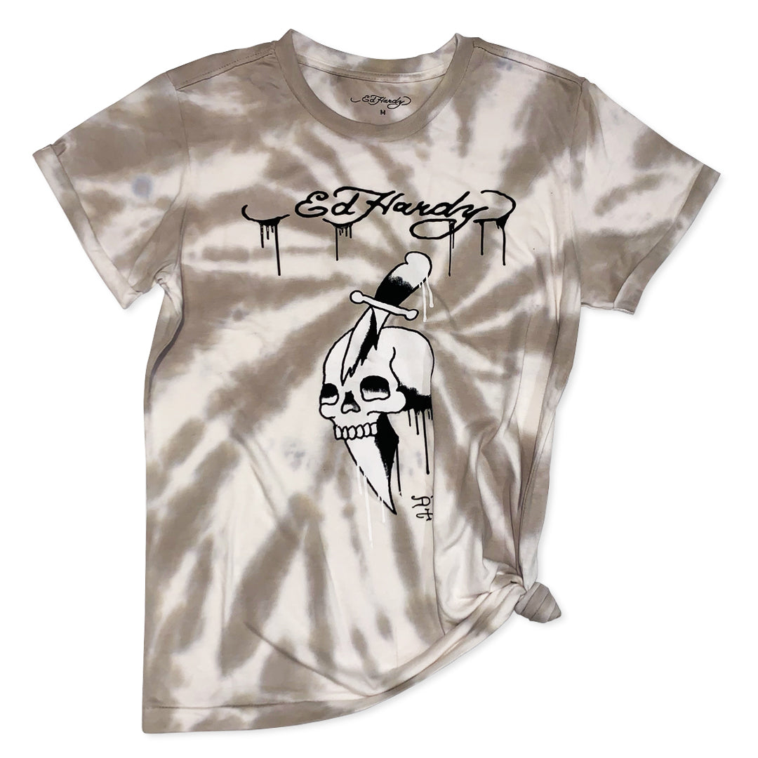 Tie Dye Dagger Skull Side Tie Boyfriend Tee - edhardyoriginals
